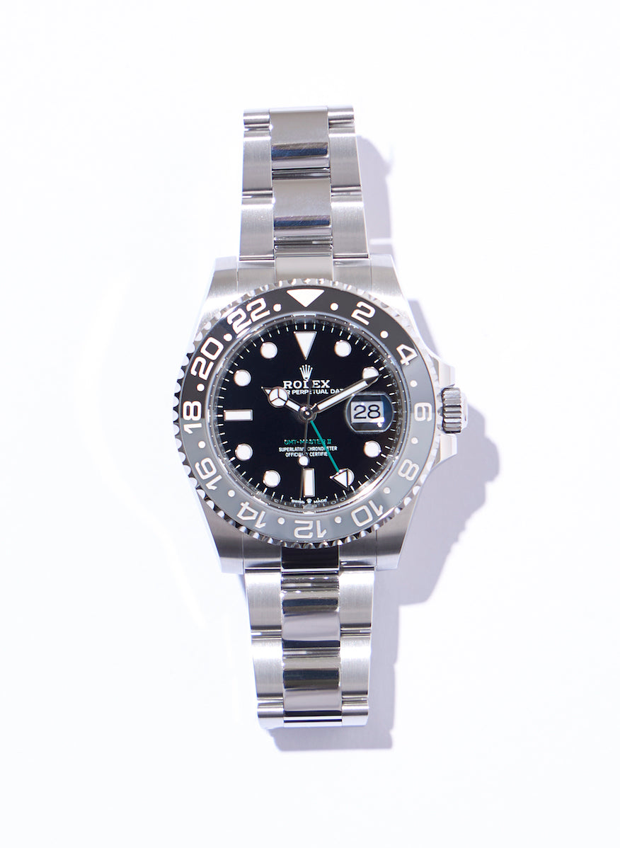 The new Oyster Perpetual GMT Master II, announced this year, has a bold look with a distinctive grey and black bezel.