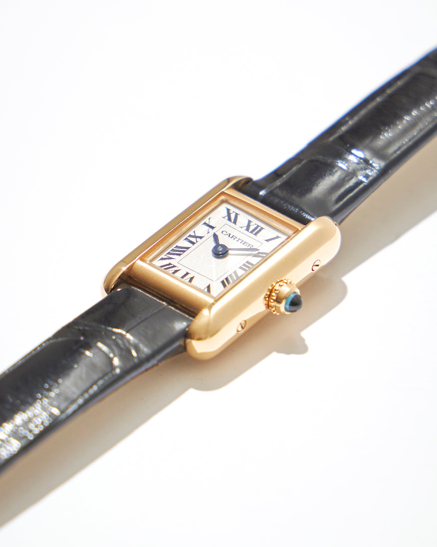 The yellow gold case is 24mm long and 16.5mm wide, making it suitable for people of all wrist sizes.