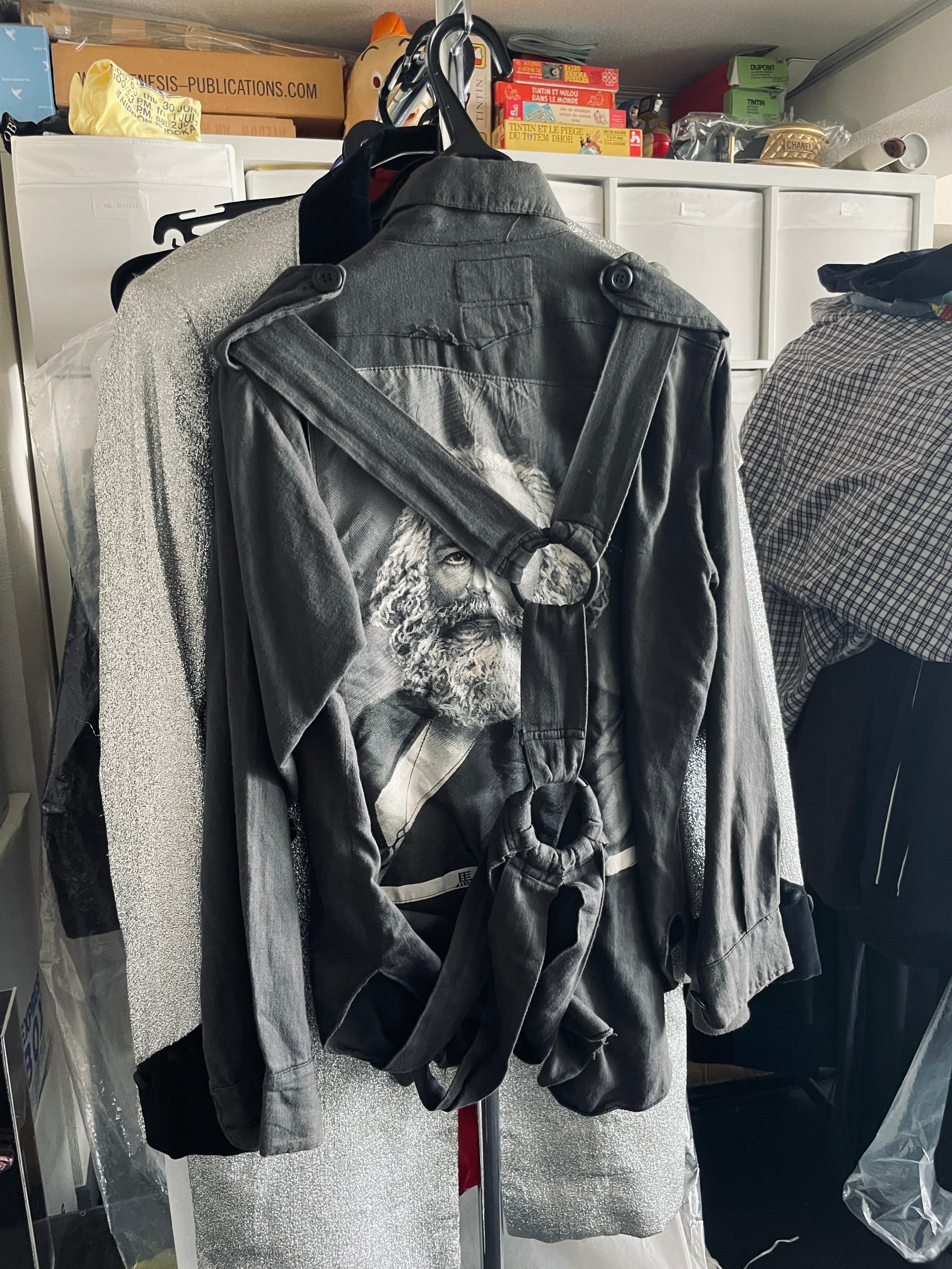 Marx is on the back of the parachute jacket.