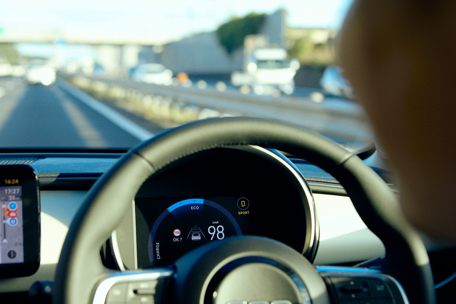 There are three drive modes to choose from: Normal mode, which allows for everyday driving; Eco mode, which reduces motor output while improving fuel efficiency and extending the driving range; and Sport mode, which provides more direct power in response to throttle work and increases steering weight for a sporty driving experience.