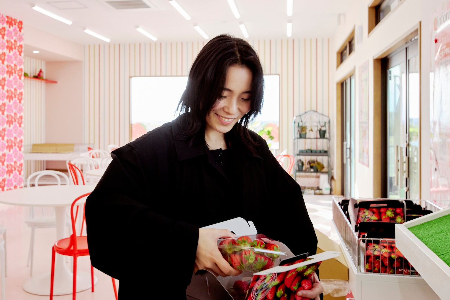 Nobuko managed to buy two packs of strawberries.