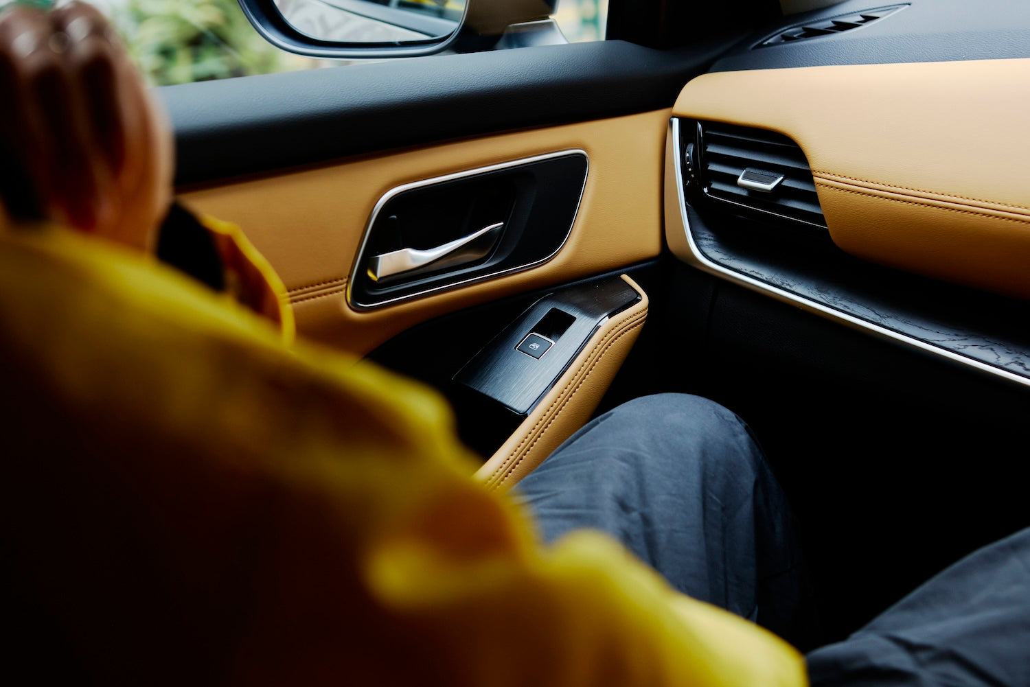 The interior and seat color is tan, which gives off a luxurious feel.