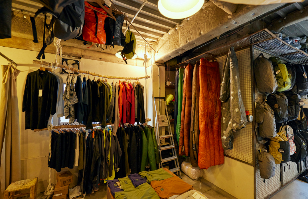 The apparel and sleeping bag sections are at the back, with many American and European brands.