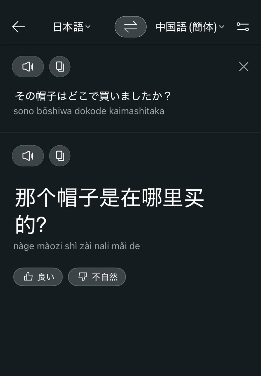 日本語から中国語へも素早くできる。